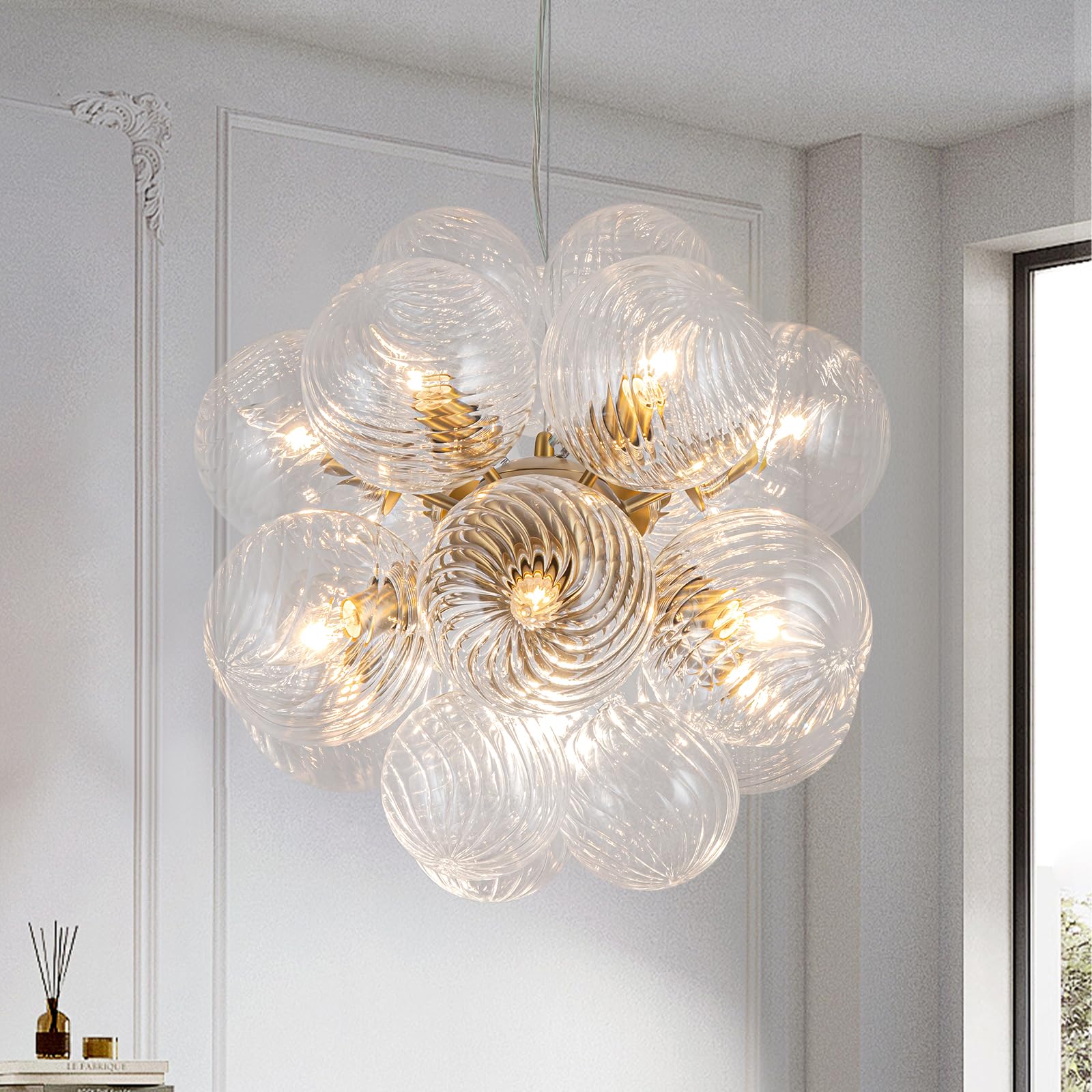 buzz　1225 Gold Bubble Ball Swirled Chandelier, 12-Light Bubble Clear